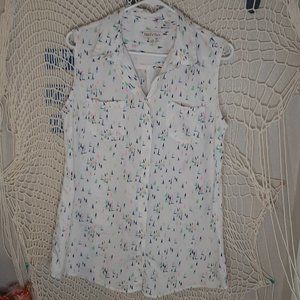 L Merona Sailboat Print Lightweight Buttoned Tank